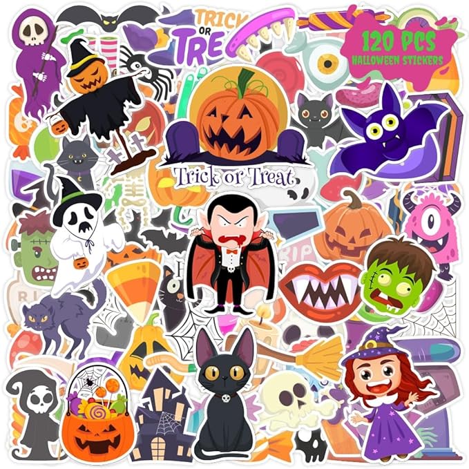 120 Pcs Halloween Stickers, Halloween Stickers for Kids, Kids Halloween Party Favors Classroom Crafts, Decorations, Gifts, Halloween Party Supplies