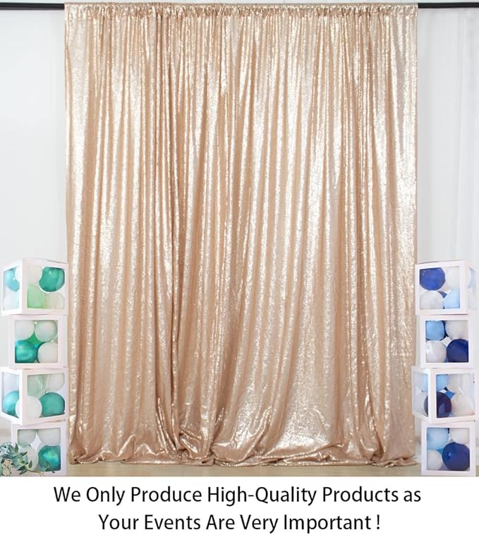 ShinyBeauty Sequence Backdrop Champagne 8FTx10FT Sequin Photo Backdrop Sequin-Backdrop-Curtain Elegant Backdrops 8x10-0827E