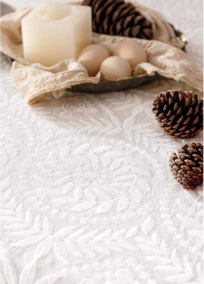 patdrea Vintage Ruffle Tablecloth for Square Tables,Farmhouse Embroidered Cotton White Lace Table Cloth Cover Decor for Dining Room Wedding Banquet Thanksgiving Christmas,67"*67"