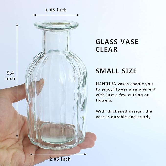 3 Sets Clear Glass Vase for Flowers Small Bud Vase for Decor, Bud Vases in Bulk for Centerpieces, Home Decorative Vase Set Round Vintage Glass Bottles, 2.85"X 5.4"