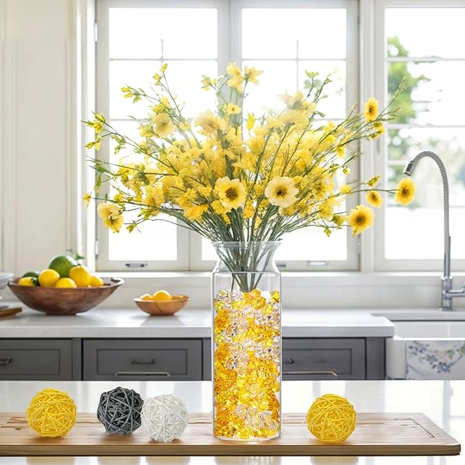DomeStar Yellow and Orange Fake Ice, 150PCS Acrylic Fake Diamonds, Crushed Ices Plastic Gems Vases Fillers for Aquarium Tank Rocks Table Scatter Wedding Party Home Decor
