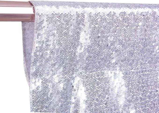 SquarePie Sequin Backdrop Non-Transparent Background Sparkly Curtain for Wedding Party 6FT x 6FT Silver