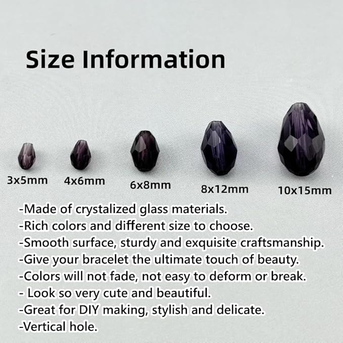 130pcs 6x8mm Teardrop Crystal Glass Beads for Jewelry Making, Faceted Vertical Hole Teardrop Glass Spacer Beads for Wind Chimes Bracelet Earring Necklace DIY Craft(Violet)