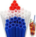 60 Pcs Plastic Straws Red Blue White Star Shaped Straws Patriotic Disposable Drinking Cute Straw for Veterans Day 4th of July Independence Day Party Beverage Cocktail Remembrance Supplies