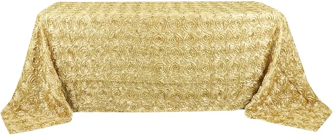 Efavormart 90"x132" Wholesale Rectangle Table Cover Champagne Grandiose Rosette 3D Satin Tablecloth for Wedding Party Event