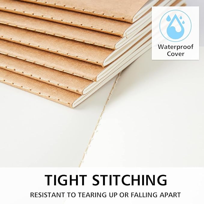feela 8 Pack Unlined Kraft Paper Notebooks, Blank Journal Note Pad for Drawing Writing, Small Sketchbook Travel Journal Bulk for Women Kids Students Office School Supplies, A5, 60 Pages, 8.3” X 5.5”