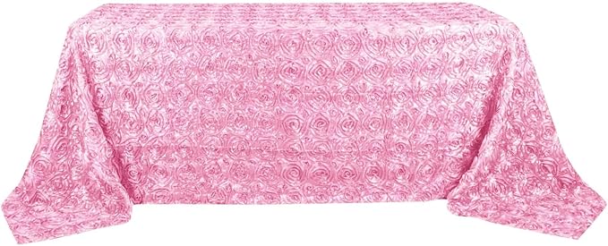 Efavormart 90"x132" Wholesale Rectangle Table Cover Pink Grandiose Rosette 3D Satin Tablecloth for Wedding Party Event Decoration