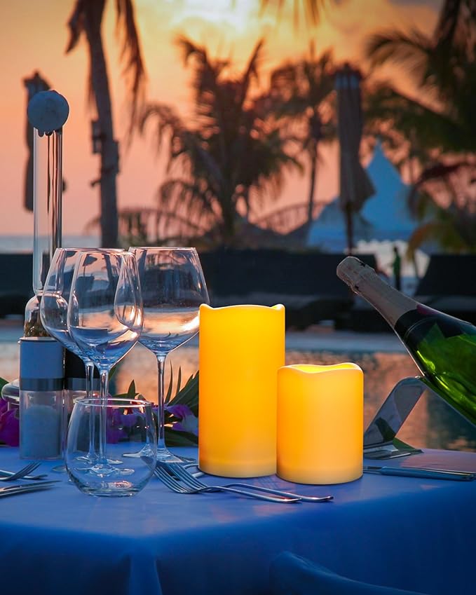Da by Flameless Candles Battery Operated Candles LED Outdoor Waterproof Candles Plastic Fake Candles with Remote Timers Set of 3(Ivory)