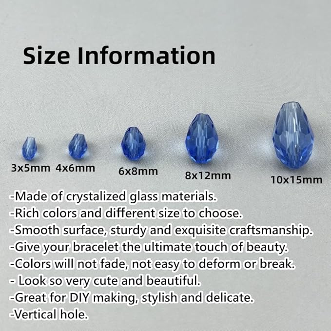50pcs 10x15mm Teardrop Crystal Glass Beads for Jewelry Making, Faceted Vertical Hole Teardrop Glass Spacer Beads for Wind Chimes Bracelet Earring Necklace DIY Craft(Light Blue)