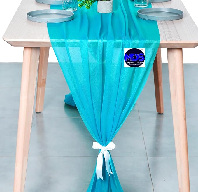 MDS Halloween Chiffon Table Runner - 20 Pack, 29 x 170 Inches, 14ft Each - Sheer Spooky Table Runners for Haunted House Parties, Trick-or-Treat Tables, Witchy Décor, Wedding & Events - Turquoise