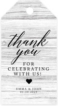 Andaz Press 100-Pack Personalized Thank You Tags with Bakers Twine - Gray Rustic Wood Custom Cardstock Wedding Gift Tags - 2 x 3.75-Inches