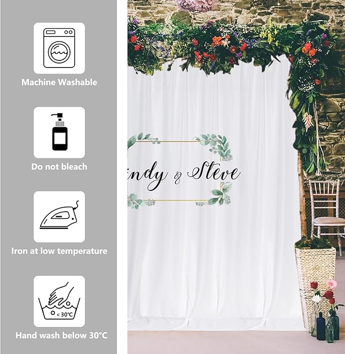 White Backdrop Curtain for Wedding Decor Holiday Party - White Wedding Backdrop Polyester Photography Backdrop Drapes Baby Shower Birthday Privacy Sliding Curtains Home Decor, 5ft x 7ft, 2 Panels