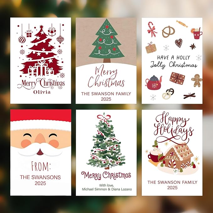 Custom Merry Christmas Cards - 4.7×6.7 Inches, 6 Festive Templates, Personalized Greeting Cards for Xmas (Cards)