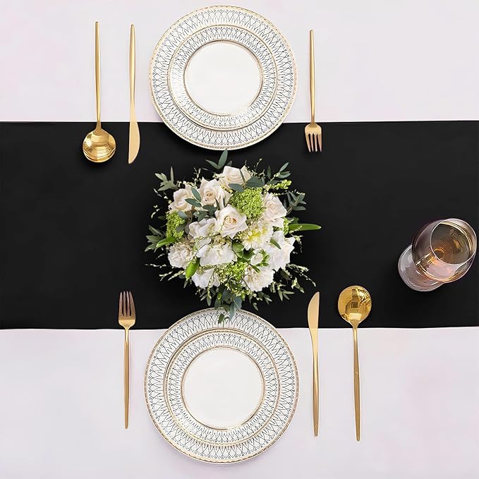 SHEJIZE 10 Pack Black Satin Table Runner 12x108 Inches Long, Bright Silky Smooth Satin Table Runner Table Decor for Wedding Banquet Christmas Prom Event Birthday Party