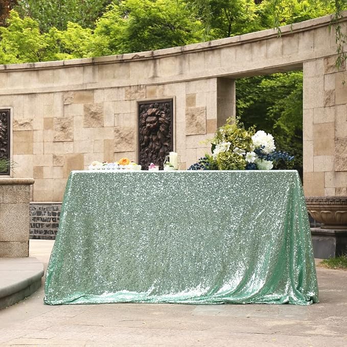 SquarePie Sequin Tablecloth 60 x 120 Inch Mint Green Sparkly Table Linen for Wedding Party