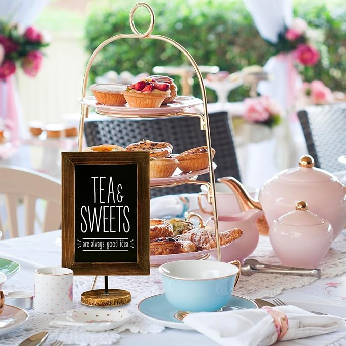 MyGift Set of 2, 12 Inch Chalkboard Sign with Burnt Wood Rectangular Frame and Round Base, Rustic Wedding Table Place Card Signage, Small Kitchen Countertop Memo Board