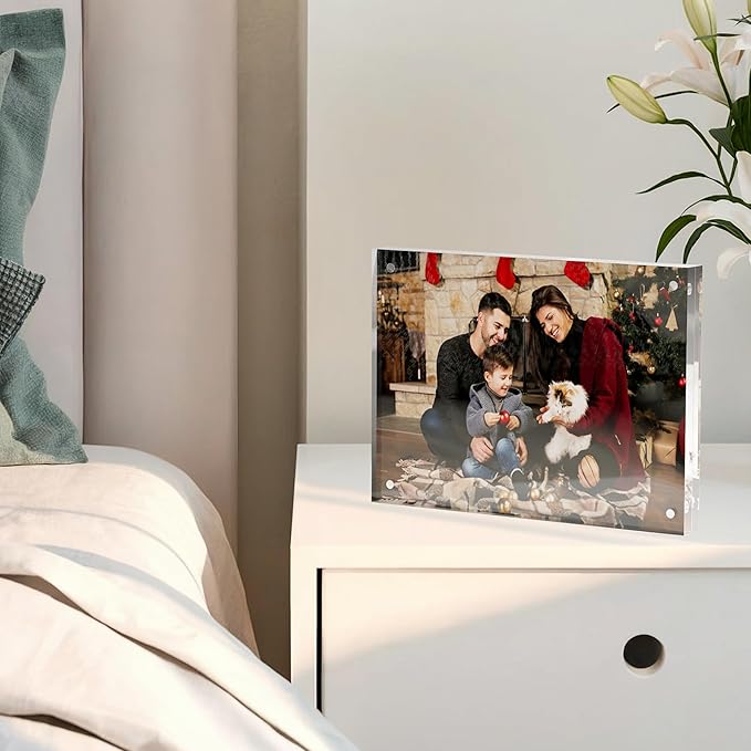 5x7 Acrylic Picture Frame 3 Pack, Clear Freestanding Double Sided Frameless Magnetic Photo Frames, Desktop Display Decor Gift