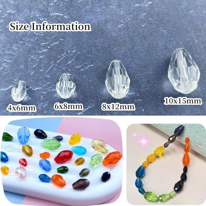 100pcs 8x12mm Teardrop Crystal Glass Beads Vertical Hole Faceted Glass Teardrop Spacer Beads for Bracelets Necklace Earring DIY Jewelry Making Craft(Transparent)