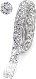 Rhinestone Ribbon 3 Yards Self Adhesive Rhinestone Strips Diamond Ribbon Sticker Crystal Roll Glitter Bling Rhinestones Tape for Crafting DIY Art Decoration (Silver,0.6 Inch)