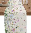 Vintage Wildflowers Cotton Linen Table Runner for Dining Kitchen, Wedding Outdoor Party Tablerunners Decoration, Farm Floral Pink Botanical Plants Dresser Scarf Coffee Tablecloth Runners 13x120 Inches