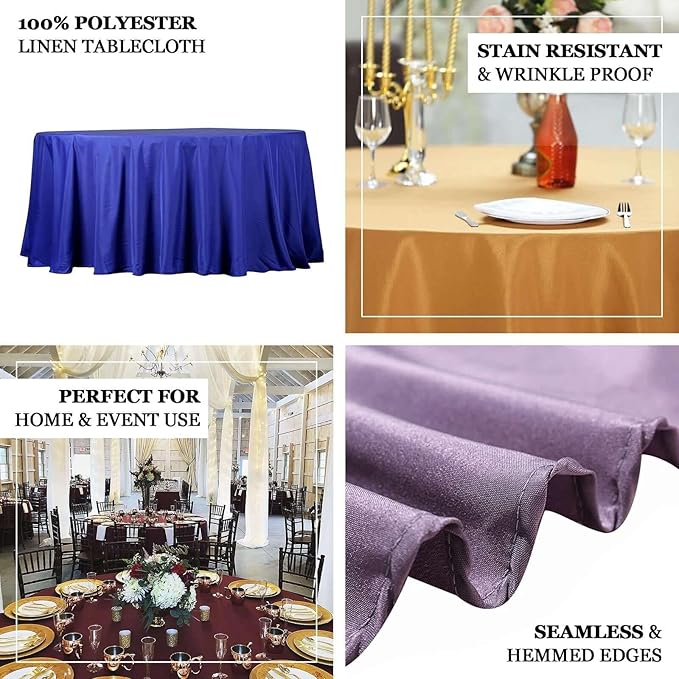 Efavormart Round Tablecloth, 132 Inch Stain & Wrinkle Resistant Washable Table Cloth, Decorative Polyester Fabric Table Cover for Banquet, Wedding, Dining- Silver