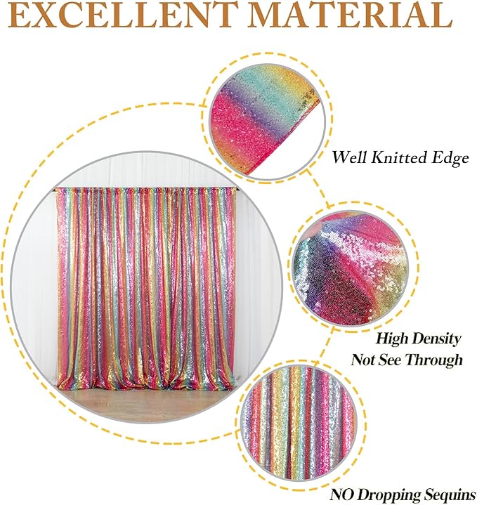 ShiDianYi Rainbow Backdrop Curtains 4FTX10FT Sequin Backdrops 2 Panels Colorful Backdrop for Parties, Birthday, Baby Shower, Studio, Photo Background
