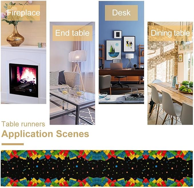 Building Blocks Colorful Blocks Table Runner for Kids Teens Bedroom Living Room Kitchen Birthday Party Decor - 13x36 Inch