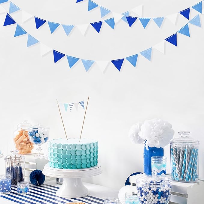Blue Party Decorations Felt Hanging Triangle Mini Bunting Pennant Banner Flag for Birthday Wedding Baby Shower Bridal Shower Engagement Under The Sea Nautical Ahoy Achor Party Classroom Nursery Decor