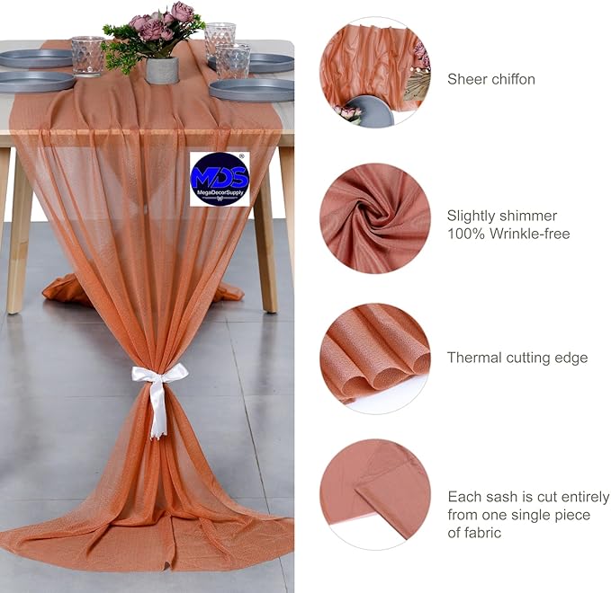 MDS Halloween Chiffon Table Runner - 25 Pack, 29 x 120 Inches, 10ft Each - Sheer Spooky Table Runners for Haunted House Parties, Trick-or-Treat Tables, Witchy Décor, Wedding & Events - Coral Peach