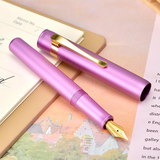 Hongdian M2 Black Forest Mini Fountain Pen, Fine Soft Golden Nib & Sleek Shape Aluminium Short Pocket Travel Pen (Lilac Purple)