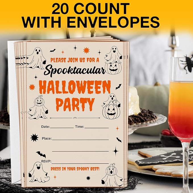 Halloween Party Invitations, Ghost Spooktacular Halloween Party Fill in Invites Cards With Envelopes (20 Count), Double Sided Design