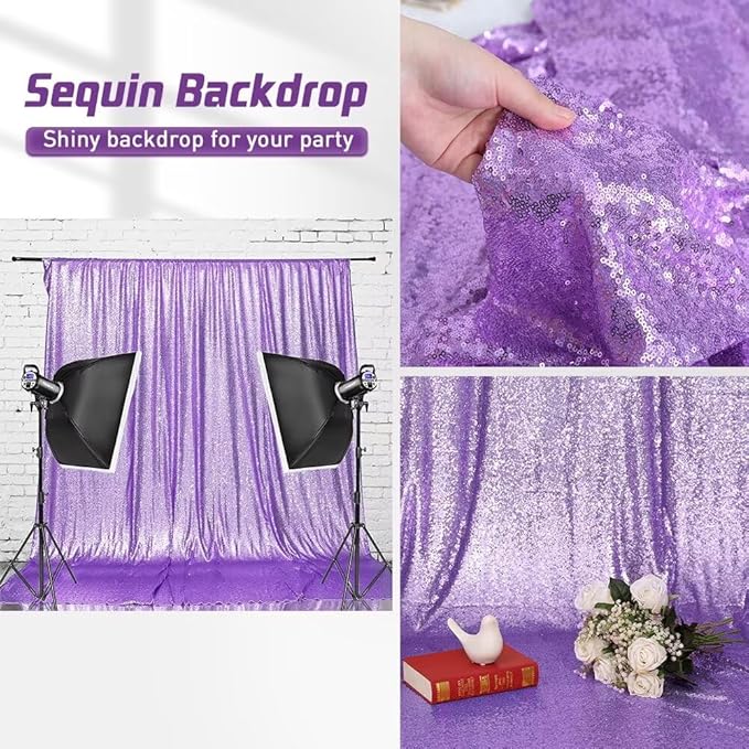 Eternal Beauty Lavender Sequin Backdrop, 8x10 Ft Glitter Background Curtains for Shimmer Photography Party Wedding Birthday Back Drop Decor