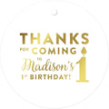 Andaz Press Personalized Round Circle Birthday Gift Tags, Metallic Gold Ink, Thanks for Coming to My 1st Birthday, 24-Pack, Custom Made Name