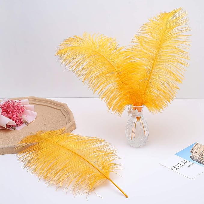Ballinger Big Gold Ostrich Feathers - 24Pcs 12-14inch Large Feathers for Vase,Gatsby Party Centerpieces Mardi Gras and Home Decor