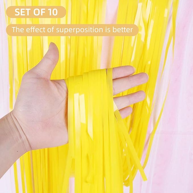 10 Pack Yellow Foil Curtain Backdrop 3.2ft x 8.2ft Macaron Tinsel Foil Fringe Curtains Streamer Photo Booth Backdrop for Birthday Party Baby Shower Engagement Wedding Holiday Decor (Macaron Yellow)