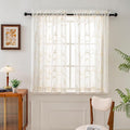 VISIONTEX Sheer Curtains 54 inch Length 2 Panels Set, White Voile Crushed Cream Vine Leaves Embroidery, Rod Pocket Embroidered Window Drapes for Living Room and Bedroom, 54" x 54"