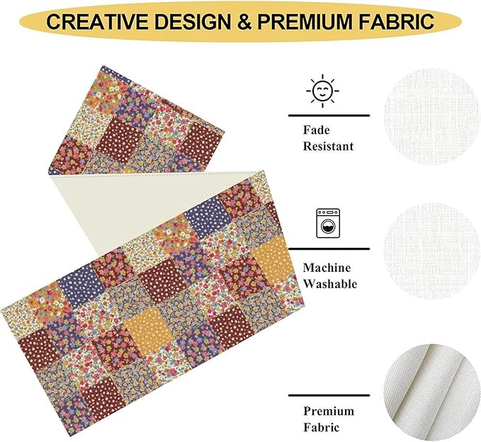 Patchwork Floral Table Runner, Boho Vintage Farmhouse Bohemian Paisley Colorful Flower Table Center Decor for Home Kitchen Dining Patio Holiday Party Table Decorations, 13"x90" Inch