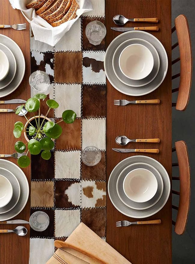 Abstract Cowhides Cotton Linen Table Runner for Dining Kitchen, Wedding Outdoor Party Tablerunners Decoration, Brown Beige Animal Fur Texture Dresser Scarf Coffee Tablecloth Runners 13x120 Inches