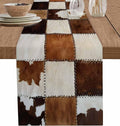 Abstract Cowhides Cotton Linen Table Runner for Dining Kitchen, Wedding Outdoor Party Tablerunners Decoration, Brown Beige Animal Fur Texture Dresser Scarf Coffee Tablecloth Runners 13x36 Inches