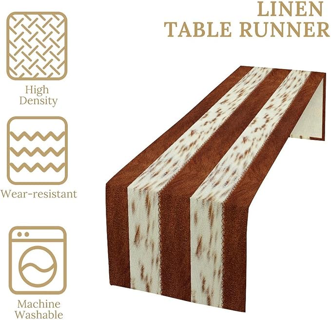 Cow Patchwork Print Table Runner, Brown Country Farm Animal Fur Skin Farm Safari Wildlife Pattern Table Runner for Dinner Dinning Home Kitchen Living Room Party Holidays Setting, 13x70 Inch