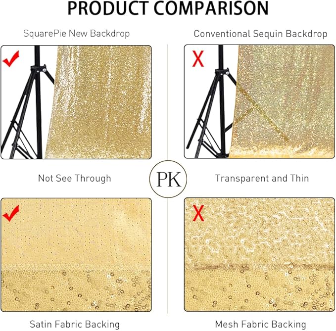SquarePie Sequin Backdrop Curtain Not See Through Background for Wedding Party 6FT x 8FT Gold