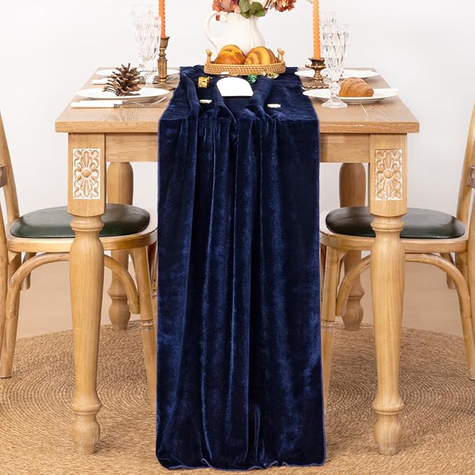 MLMC 2 Pack Navy Blue Velvet Table Runner 10ft Luxury Deep Blue Velvet Fall Table Runner 20x120 Inches for Wedding Reception Bridal Shower Party Birthday Events Decor
