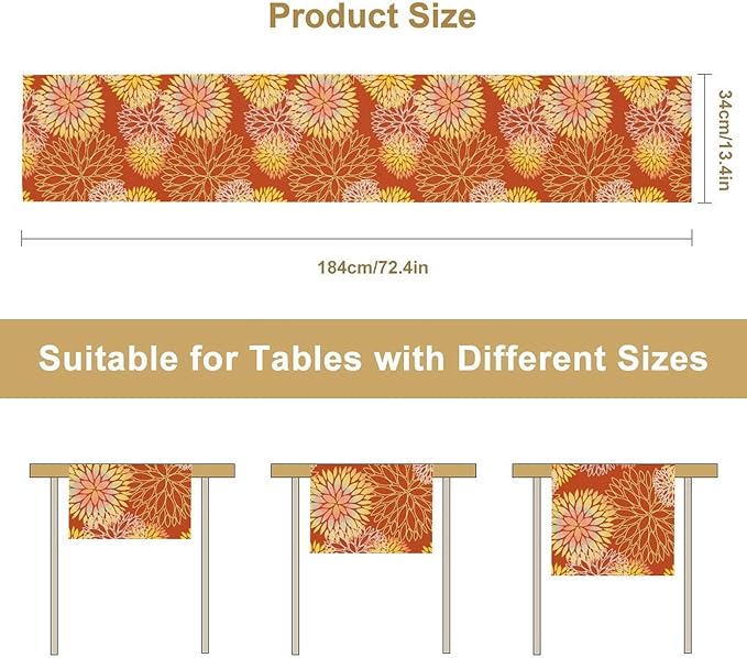 Yellow Floral Table Runner, Chrysanthemum Autumn Spring Summer Vintage Modern Linen Geometric Table Runner for Kitchen Living Room Bedroom Party Holiday, 13x120 Inch