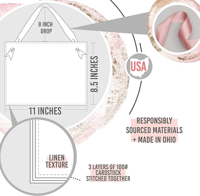 Ritzy Rose Set of 2 Reserved Row Sign for Wedding Ceremony Chairs or Events - Thick Paper Banner for Seating - White Linen Cardstock with Black Font and Black Satin Ribbon - 11x8.5 inches