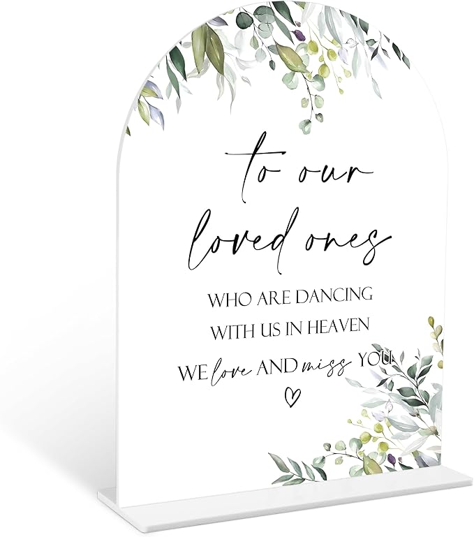 Greenery Wedding Memorial Sign, 6 x 8 Inch White Arch Acrylic Wedding Sign with Holder, Wedding Decoration, Wedding Supplies