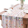 Joanlody 3pcs Ivory Embroidery Daisy Fall Thanksgiving Table Runner 10ft Florals Seasonal Tulle Table Runner Holiday Kitchen Dining Table Decoration for Home Party Indoor