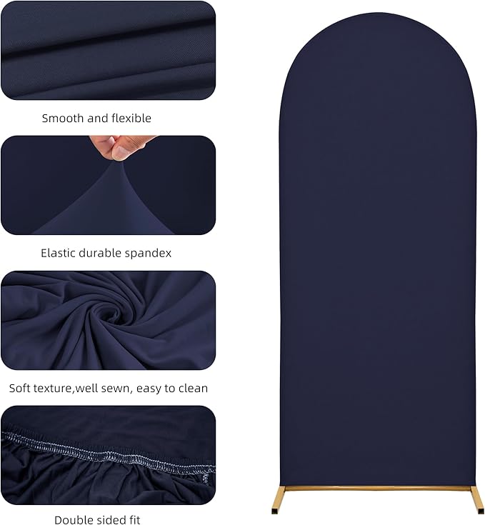 7.2FT Wedding Arch Covers Arch Backdrop Cover Arch Stand Covers Set Arch Cover Spandex Fabric Stretchy Backdrop for Wedding Birthday Party Decoration Baby Shower (Dark Blue)