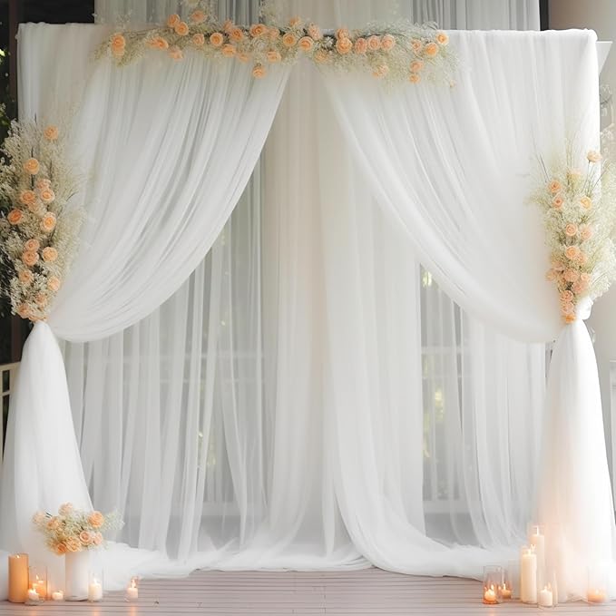 20ft X 10ft White Tulle Backdrop Curtain for Parites, Sheer Backdrop Curtains Fabric Drapes for Wedding Ceremony Arch Party Stage Decorations