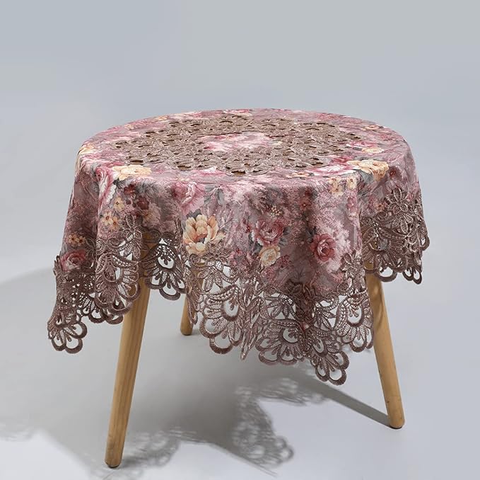 vctops Damask Lace Patchwork Tablecloth Luxury Square Small Table Cover Elegant Floral Embroidered Lace Table Cloth for Party Kitchen Dinning Picnic Decoration (Type F,32"x32")