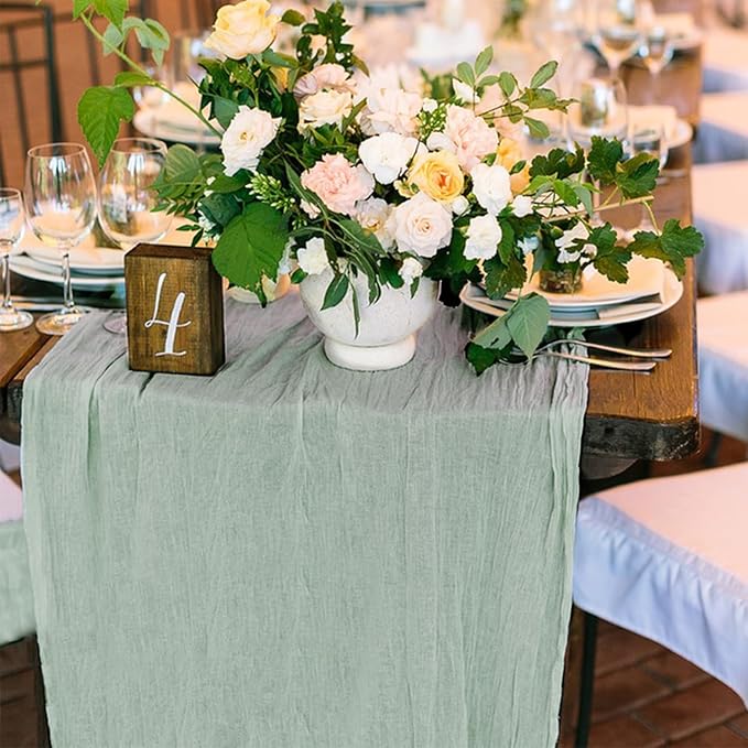 12 Pack Cheesecloth Table Runner, Runner Gauze Boho Wedding Decor Romantic Table Runner for Wedding Birthday Party(35" x 118") (Sage Green)